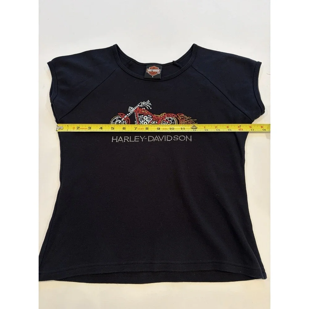 Vintage Harley Davidson Womens L Black Beaded RHINESTONE‎ Mortorcycle RARE